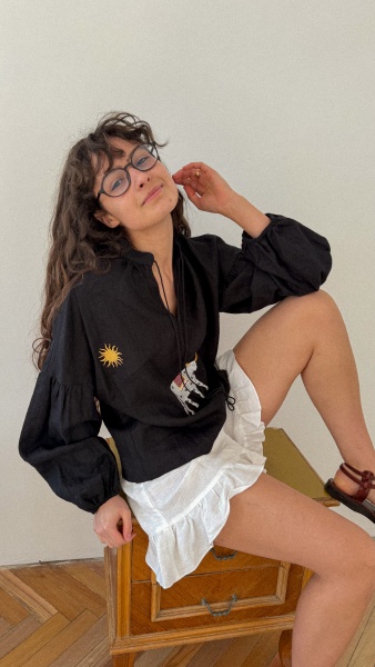 Блуза Blanca black linen 