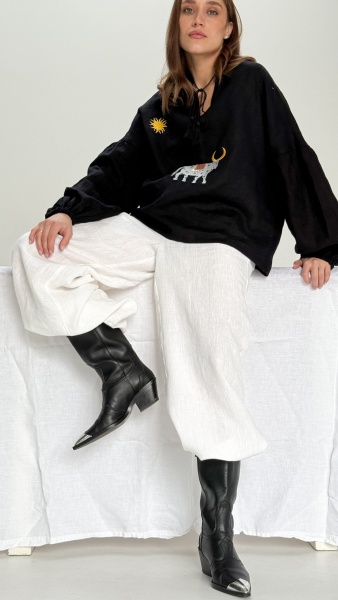 Блуза Blanca black linen 