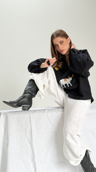 Блуза Blanca black linen 