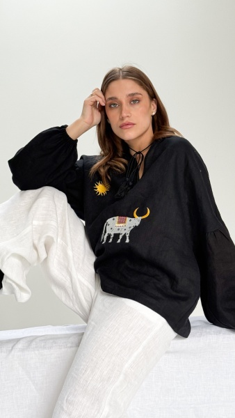 Блуза Blanca black linen 